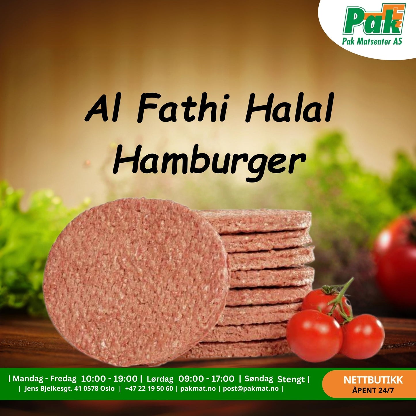 Al Fathi Halal Hamburger 8 stk 800gr PGA Dato 29 oct 23 - Pakmat